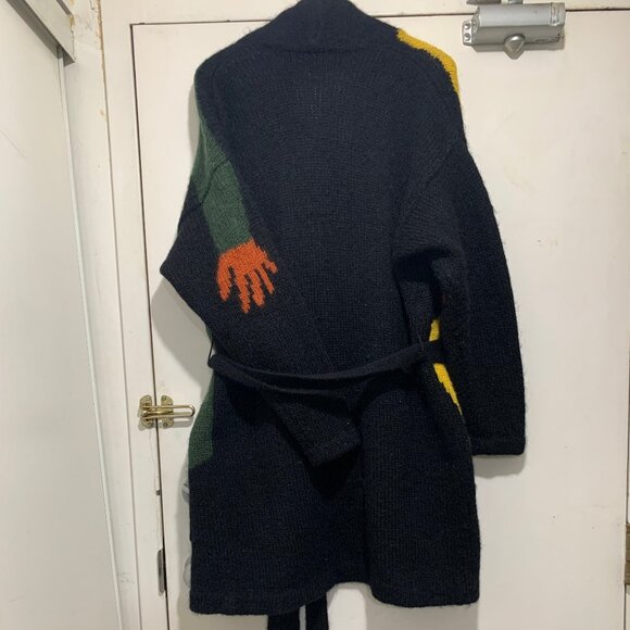 VINTAGE GRAPHIC KNIT BELTED WOOL SWEATER CARDIGANS SIZE XL - Picture 15 of 16